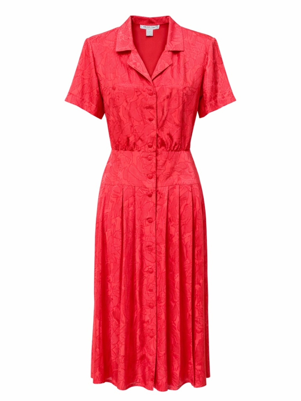 Vintage Michelle Stuart Red Shirt Dress Button Front Textured Midi Size 7/8